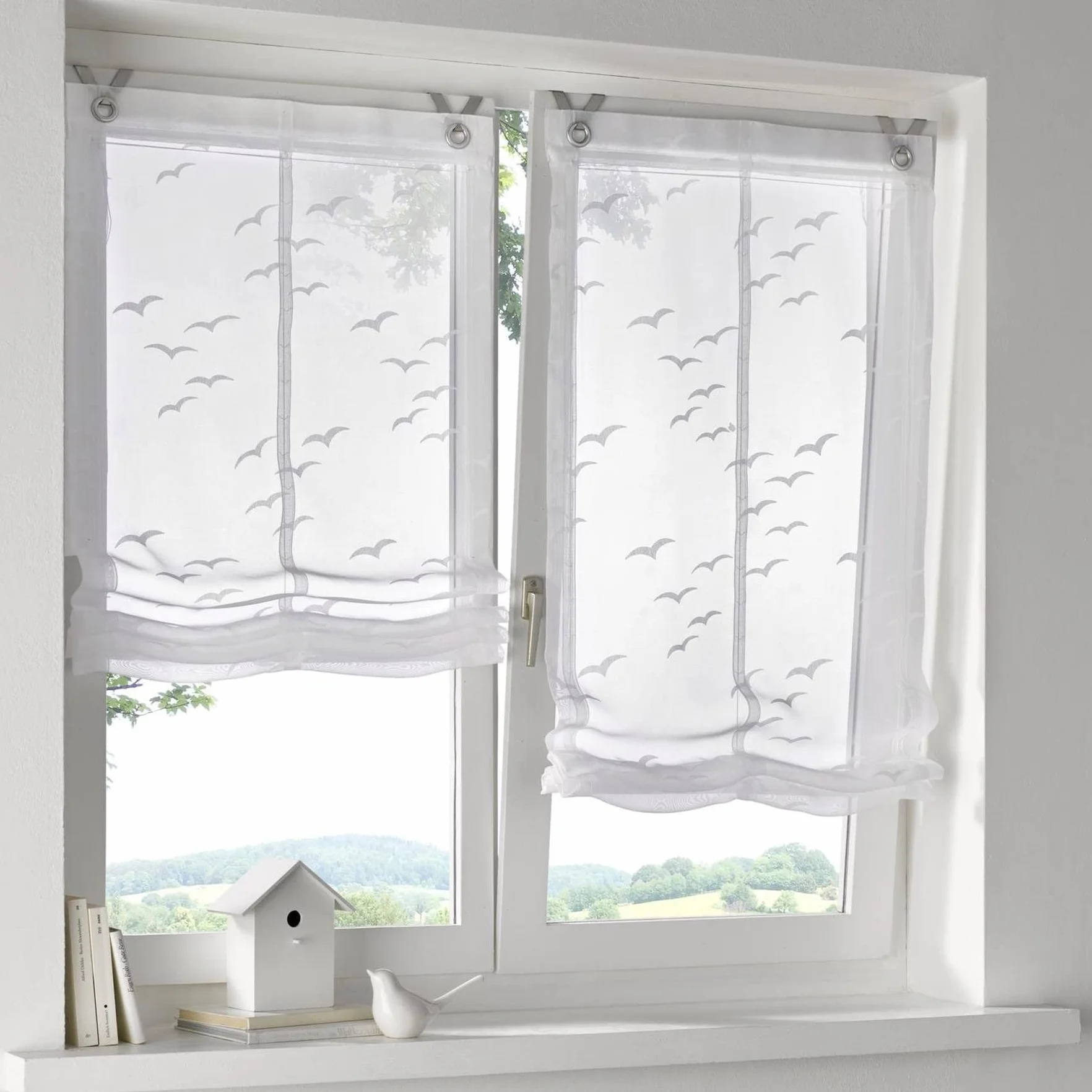 Tenda a pacchetto con occhielli Kutti, bianco trasparente marittimo Seabird, larghezza 60 cm x altezza 130 cm