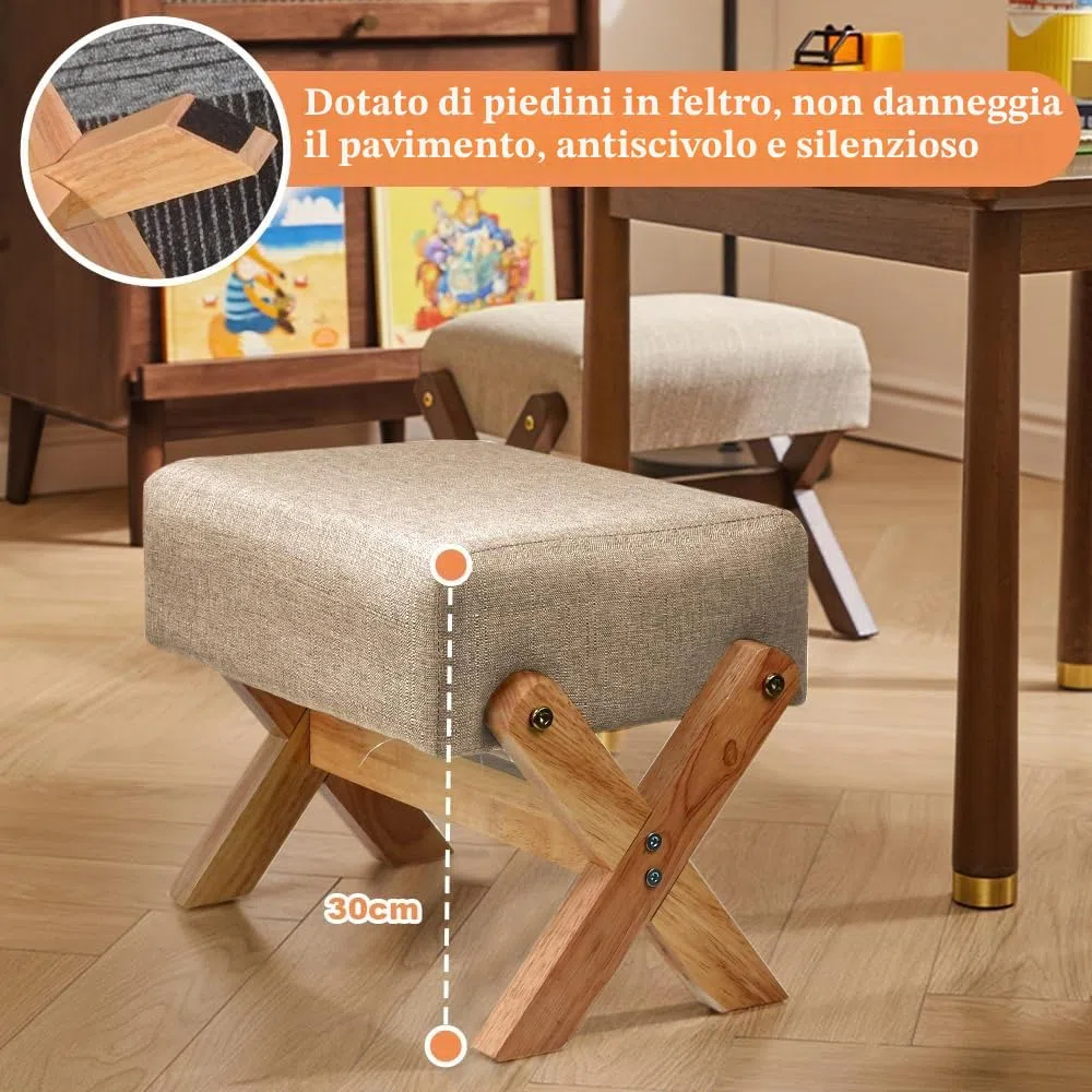 Pouf Poggiapiedi Divano, Ottomana Rettangolare con Seduta Imbottita, Poggiapiedi Morbido con Gambe in Legno, Sgabello Basso Moderno, Poggiapiedi da Ufficio, Soggiorno e Camera da Letto - Bianco