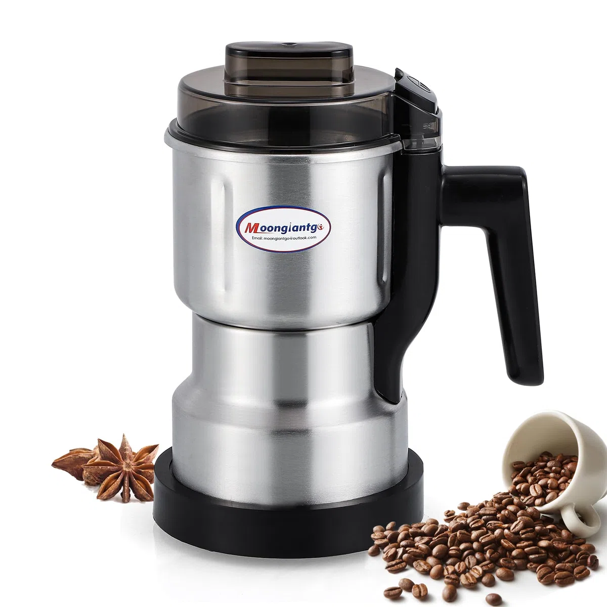 Moongiantgo Mulino Multifunzione per Cereali, Caffè e Spezie (250W 22000RPM, Capacità 200ml, Acciaio Inossidabile, Macinatura Ultra-fine per Cereali, Chicchi, Caffè - con Pennello e Cucchiaio)