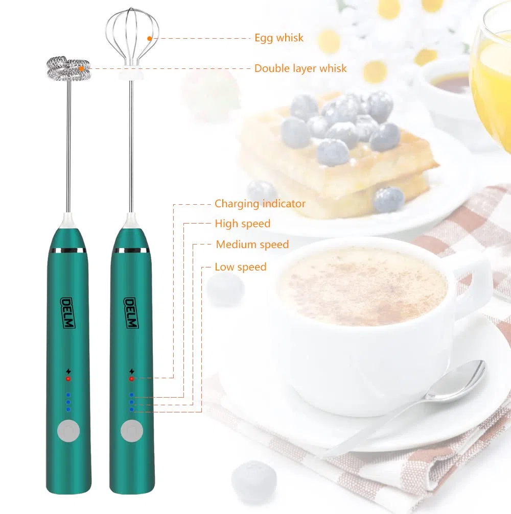 Delm Montalatte elettrico USB Accessori Frullatore in acciaio inossidabile (verde)