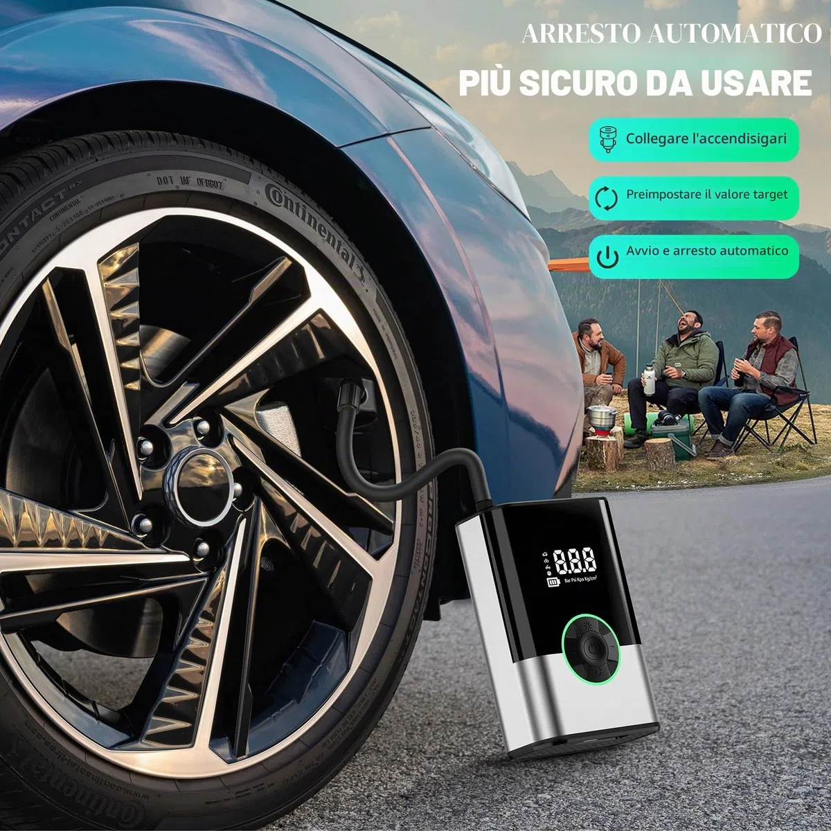 6000mAh Pompa ad Aria Elettronica Portatile, 150PSI Pompa per Bicicletta Elettrica, Compressore d'Aria Portatile Senza Fili, Compressore d'Aria Elettrico Portatile, Pompa per Auto, Nero