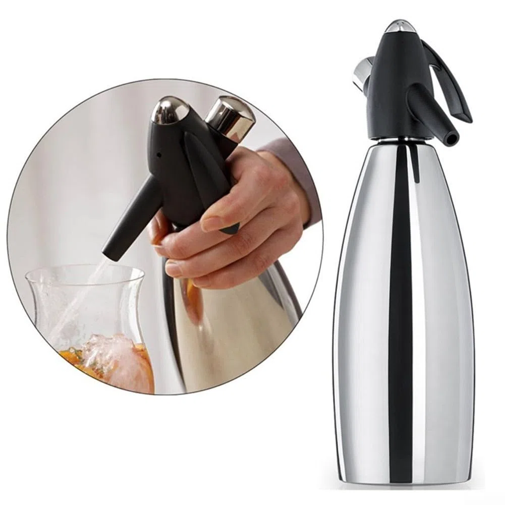 Sifone per acqua frizzante in alluminio, ideale per bevande gassate fai da te, per cocktail, succhi di frutta e bevande gassate (argento)