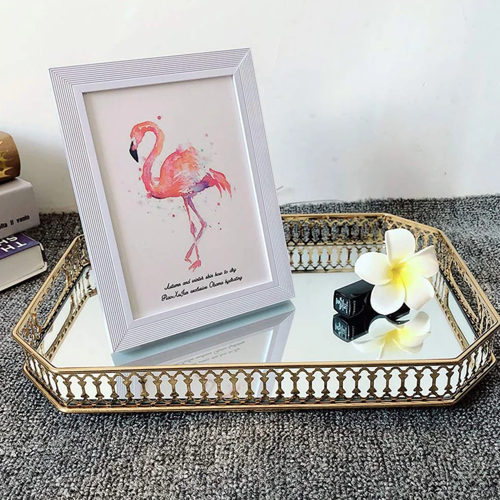 Vassoio Decorativo Ornato con Specchio in Metallo, Portacandele, Vassoio per Cupcake Serpente, Vassoio per Tavolo, Vassoi per Frutta, Organizzatore di Gioielli Cosmetici, Piatto Multifunzionale, Oro