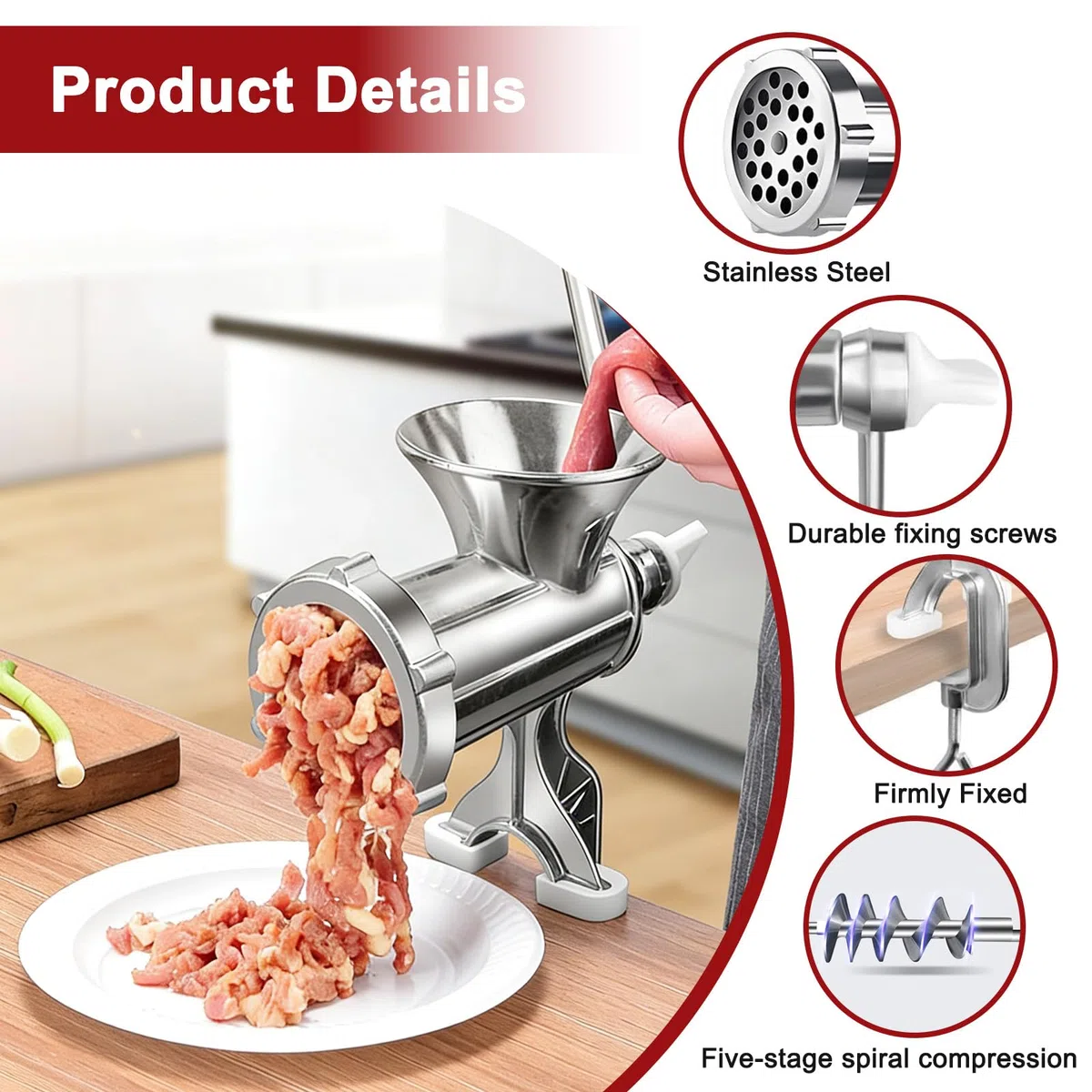 Tritacarne manuale, in acciaio inox, per uso domestico, taglio veloce e facile da pulire, tritacarne e riempire salsicce, uso diffuso per manzo, biscotti, verdure, pepe