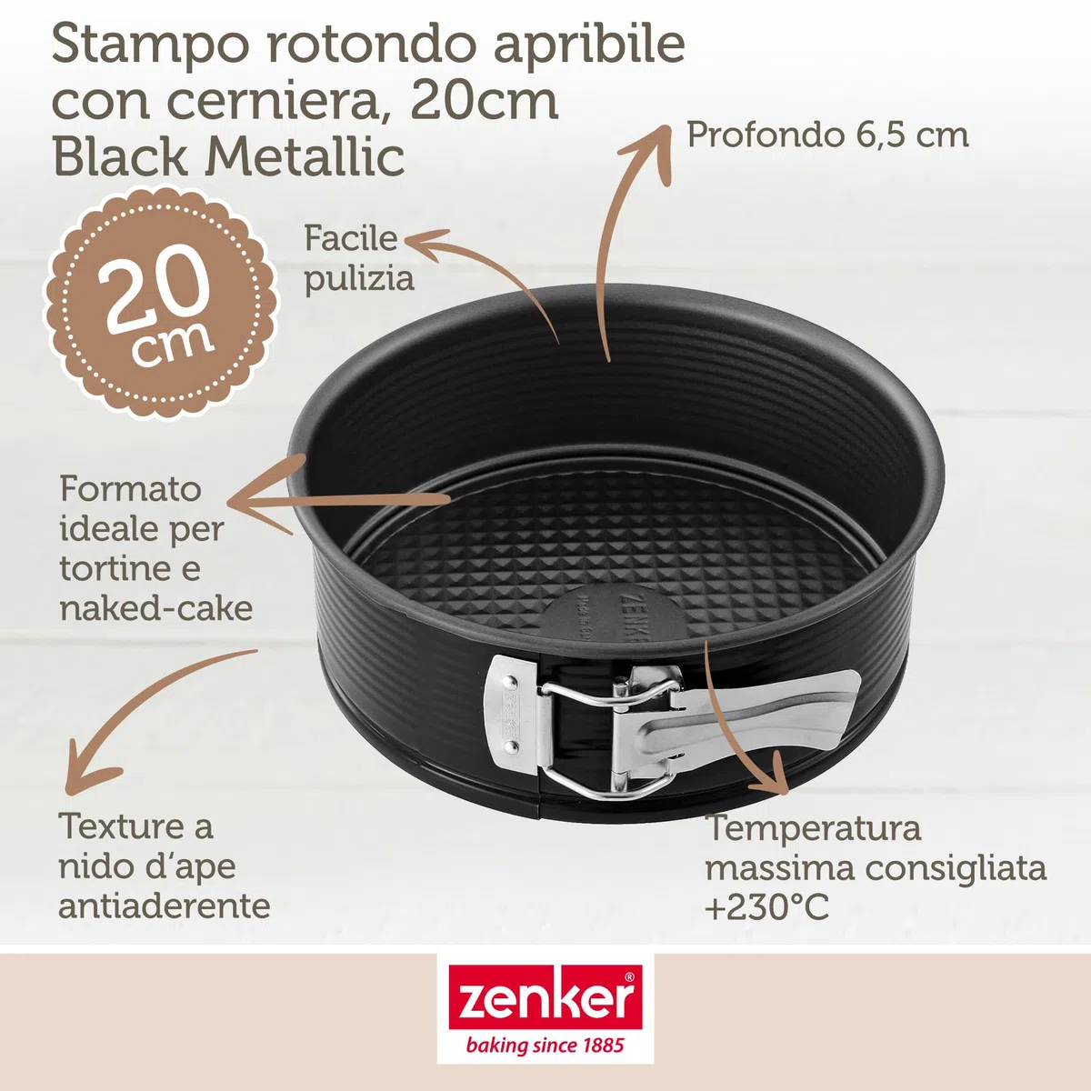 Zenker Set da 3 tortiere apribili con cerniera, materiale acciaio al carbonio, teglie da forno rivestimento antiaderente, base a nido d'ape, dimensioni Ø20, Ø24, Ø28 cm