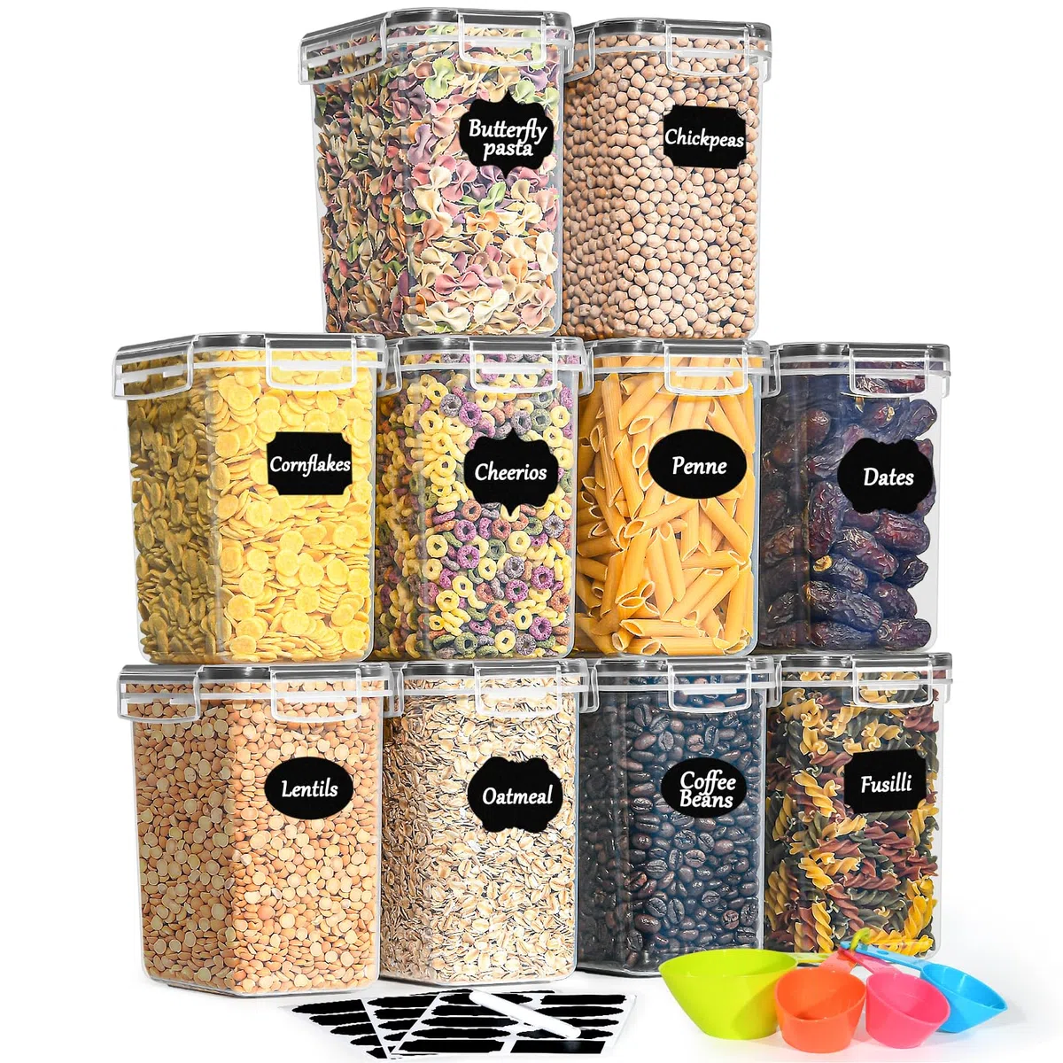 GoMaihe Set di 10 Contenitori Ermetici per Alimenti in Plastica da 1,6L con Coperchio, Senza BPA – Barattoli da Cucina per Pasta, Farina, Cereali, Nero