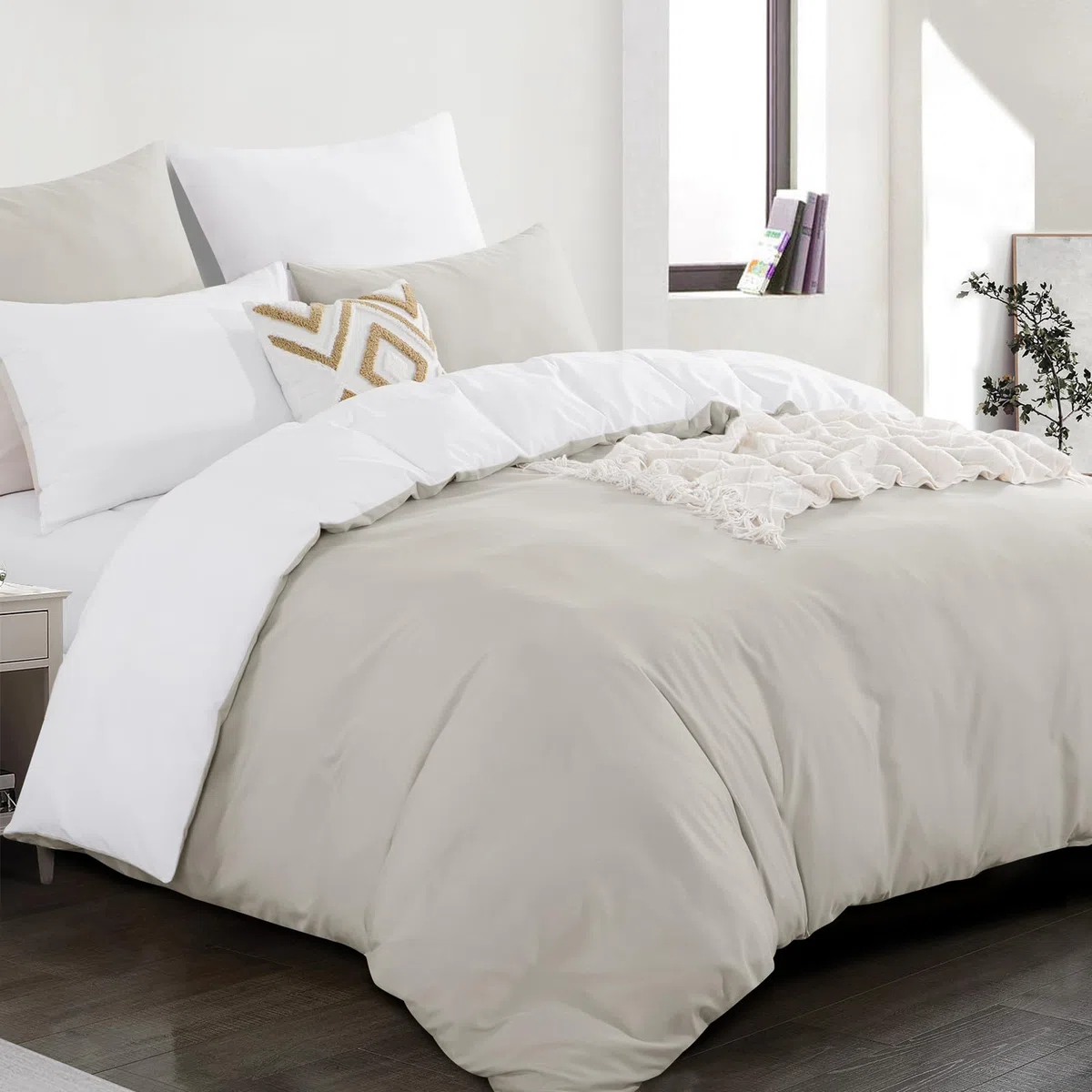 Aisbo copripiumino 240x260 biancheria da letto reversibile beige/bianco