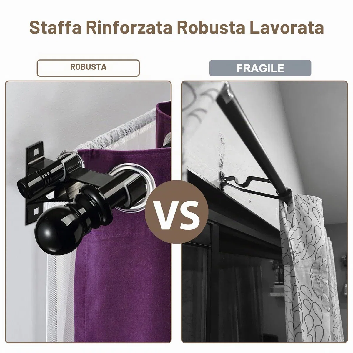 Harms - Bastone per tenda doppio, asta estensibile in metallo per tende in voile oscuranti, 76-222 cm, colore: nero