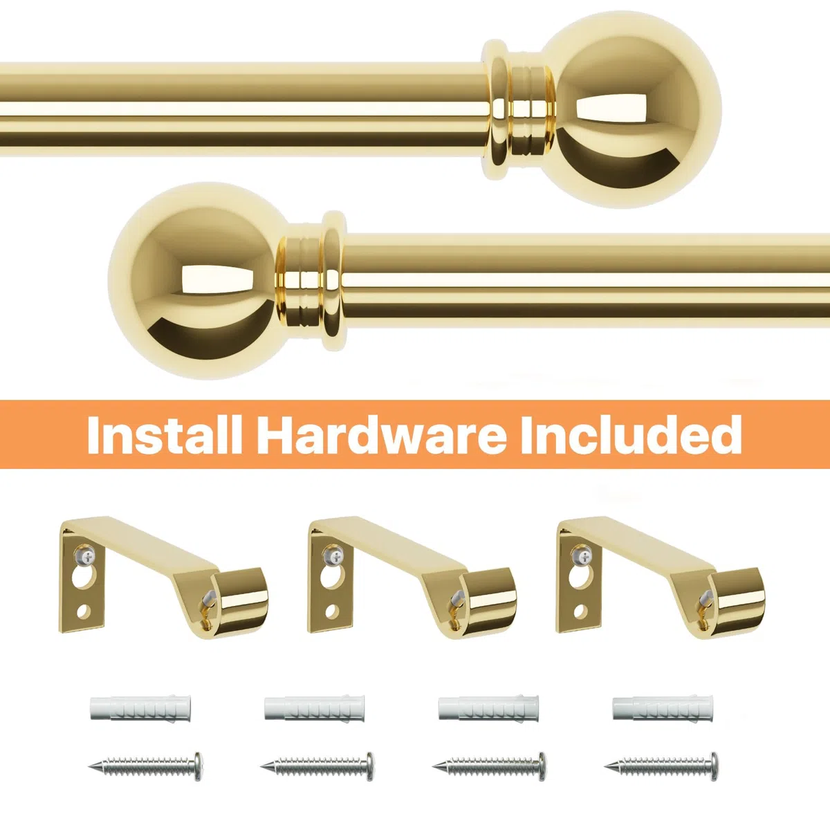 Bastoni per tende dorati per finestre da 66 a 120, asta lunga regolabile per tende per patio esterno, porta scorrevole in vetro, set di aste decorative per tendaggi di diametro 5/8, asta per tende
