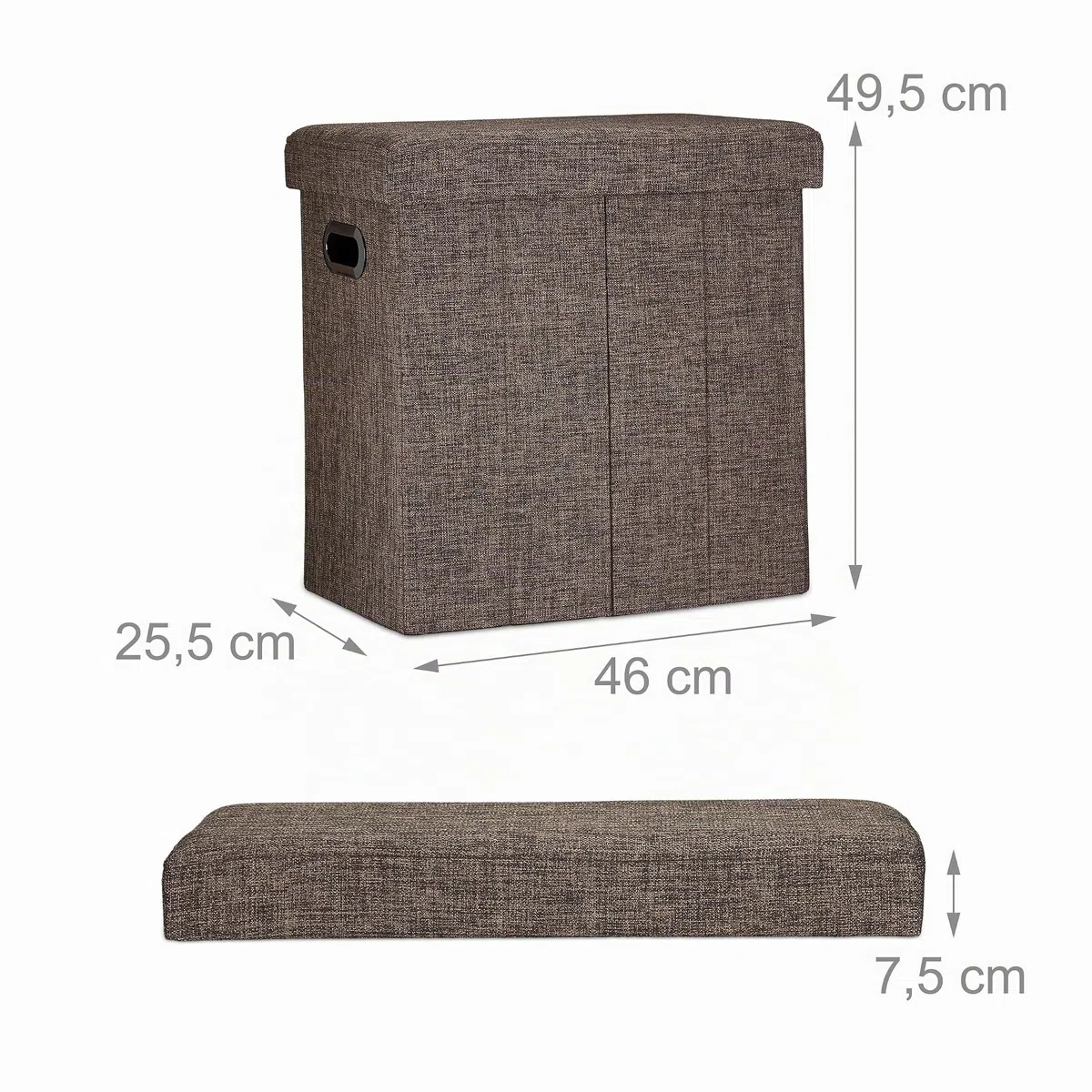 Relaxdays Sgabello Pieghevole, HxLxP: 49,5x46x25,5 cm, Pouf Contenitore, Lino, Poliestere, Legno MDF, Colore Marrone