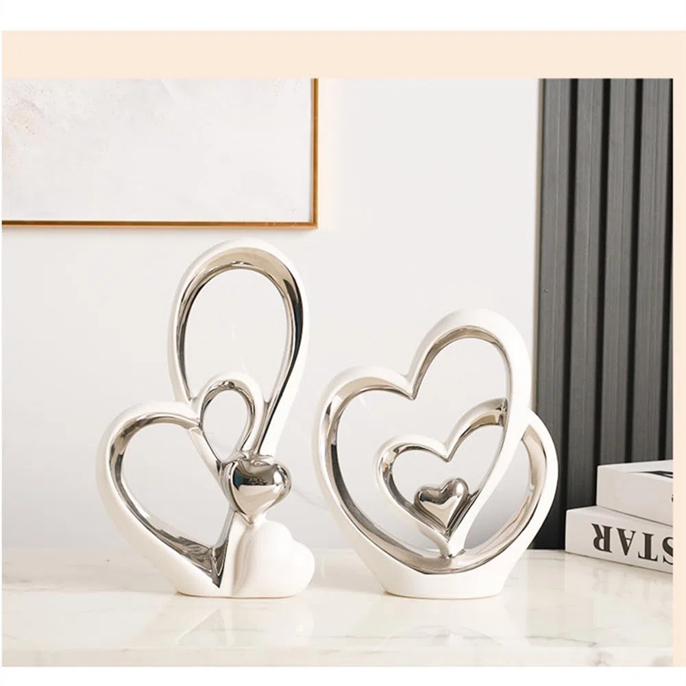 Statua in ceramica a doppio cuore,Elegante cuore per la decorazione,scultura decorativa per la casa,soggiorno,decorazione dell'ufficio,adatta come regalo.