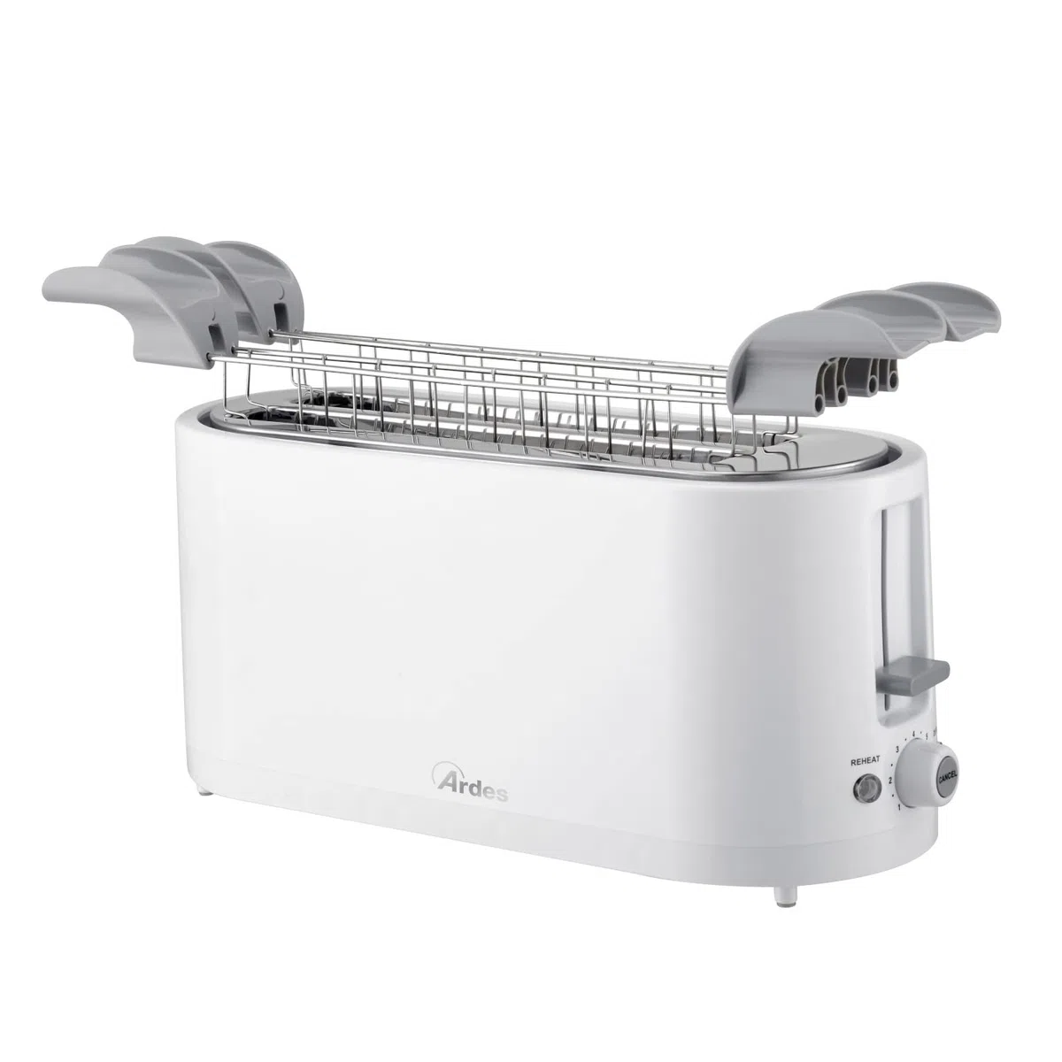 Ardes TOSTO SLEEK PLUS ARTOAST02 – Tostapane a 4 fette con pinze in acciaio inox, 7 livelli di doratura, 3 funzioni, vassoio raccogli briciole rimovibile e design elegante