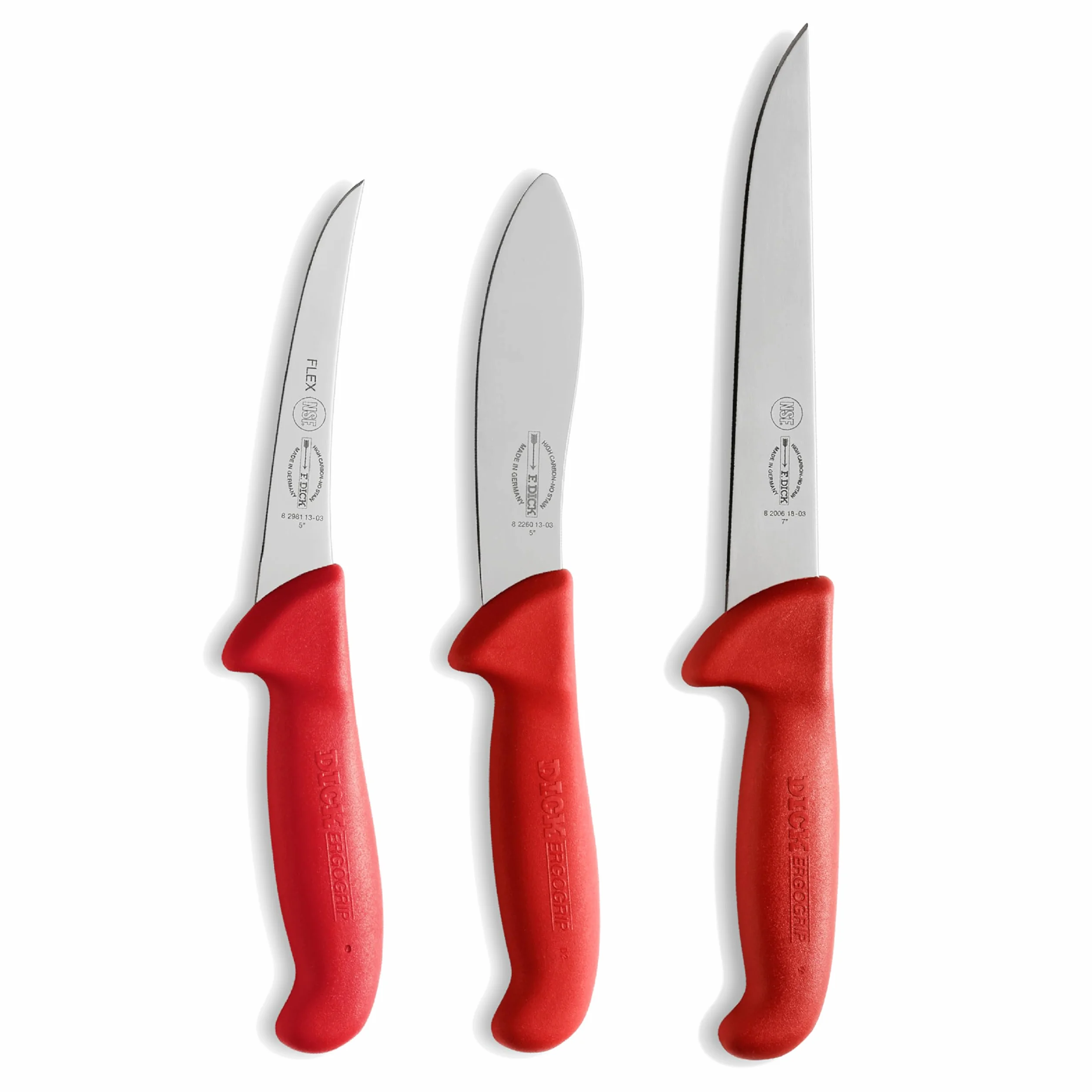 F.DICK Set di Coltelli per la Caccia: per Disossare 13 cm, per Scuoiare 13 cm, per Scannare 18 cm