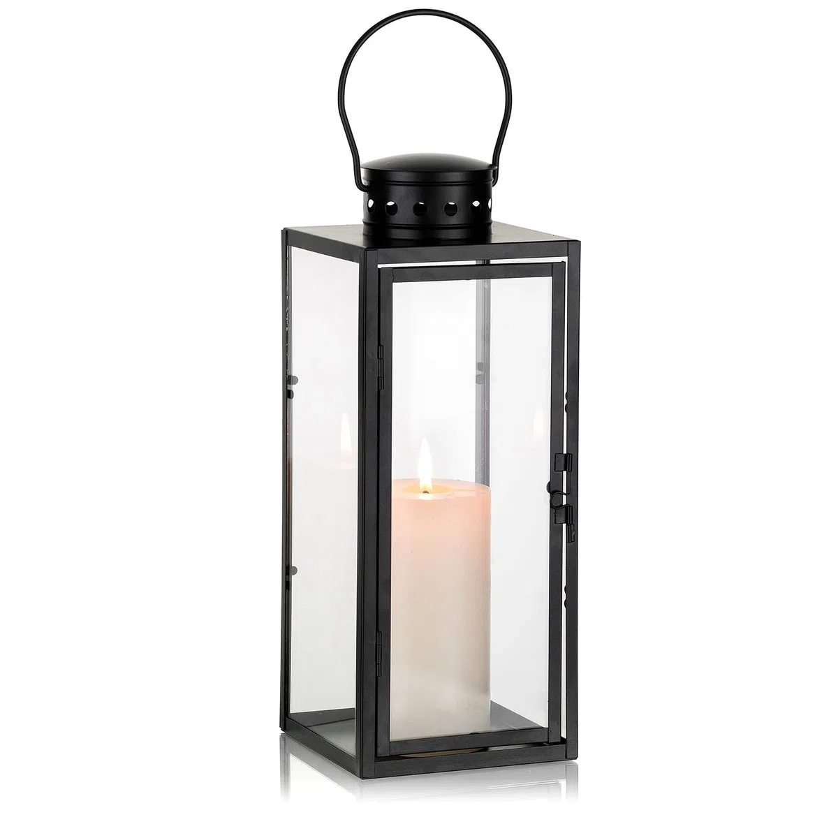 NUPTIO Lanterna per Candele All'aperto Nero: 35cm Alto Garden Candle Lanterns Indoor Hanging Decorative Memorial Metallo Vetro Fuori per Soggiorno Natale Halloween Matrimonio Centrotavola
