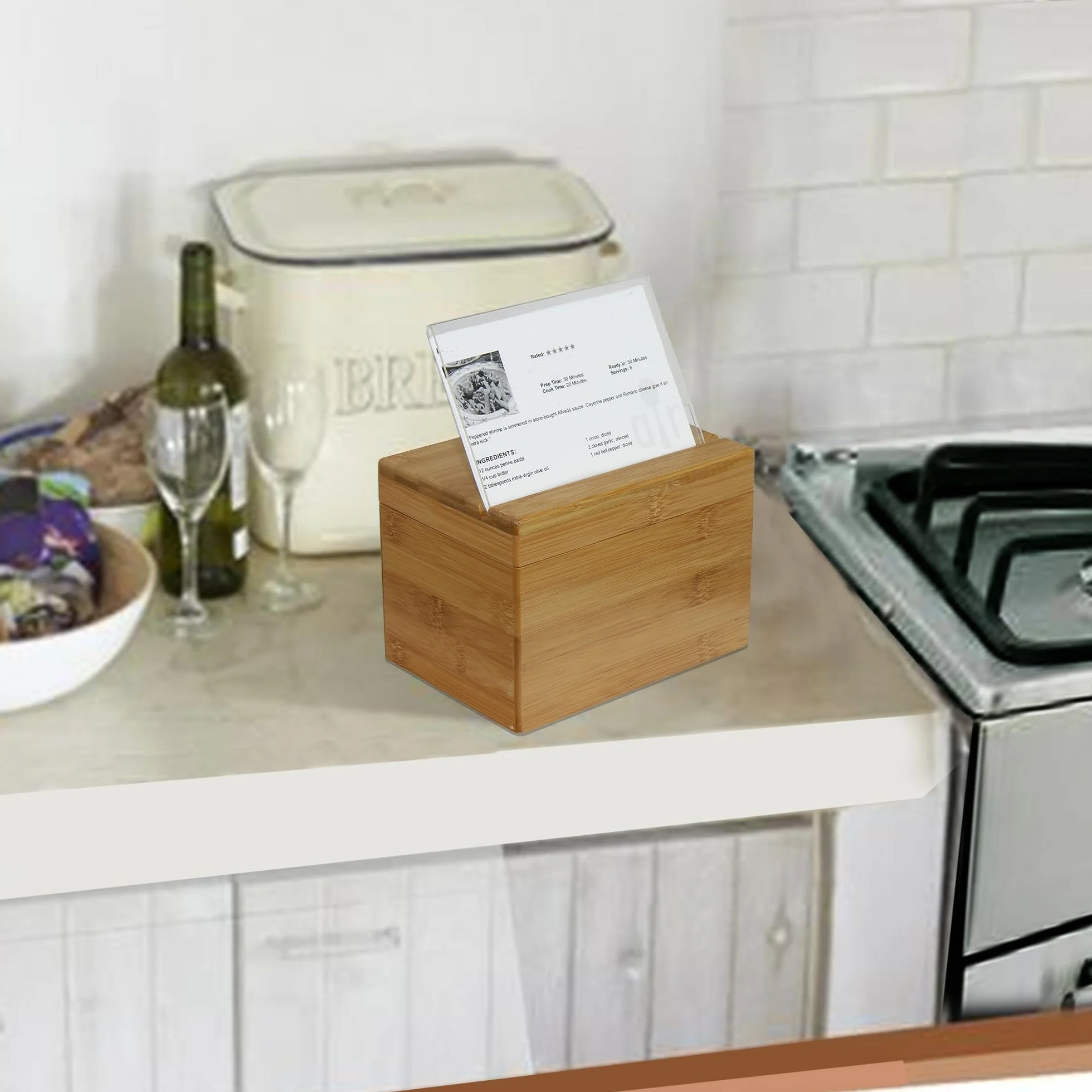 Oceanstar Bamboo Recipe Box with Divider, Natural by Oceanstar