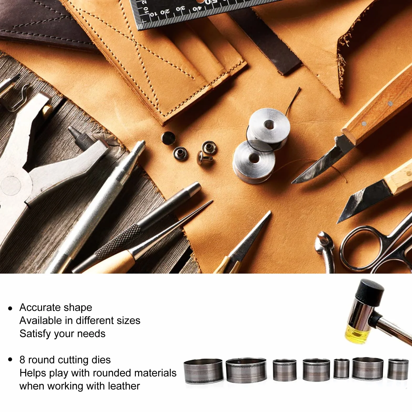 Set di Fustelle in Pelle da 8 Pezzi 25-60mm Set di Fustelle Cave Set di Punzoni Rotondi in Pelle Punzoni Rotondi Fai da Te Artigianali in Pelle Die Cutting Die Punch Set