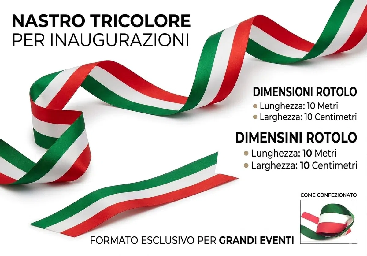 Nastro tessuto Italia Tricolore 10 cm X 10 M, Verde,Bianco e Rosso, unità