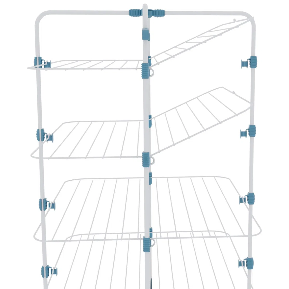 Bricozone Stendibiancheria Verticale con Rotelle Salvaspazio e Pieghevole in Acciaio con 4 Ripiani e 2 Supporti per Grucce per Stendere Biancheria Lenzuola e Abiti Misure 168,5x71x71cm (Bianco e Blu)