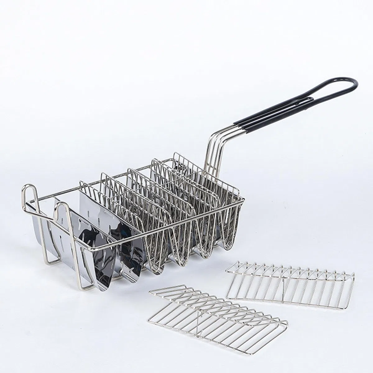 Taco Frittura V Shaped con Manico Sicuro, Cestello per Frittura in Acciaio Inox e Ferro Durevole, Facile da Pulire, Cestello per Friggitrice, 6 Scomparti