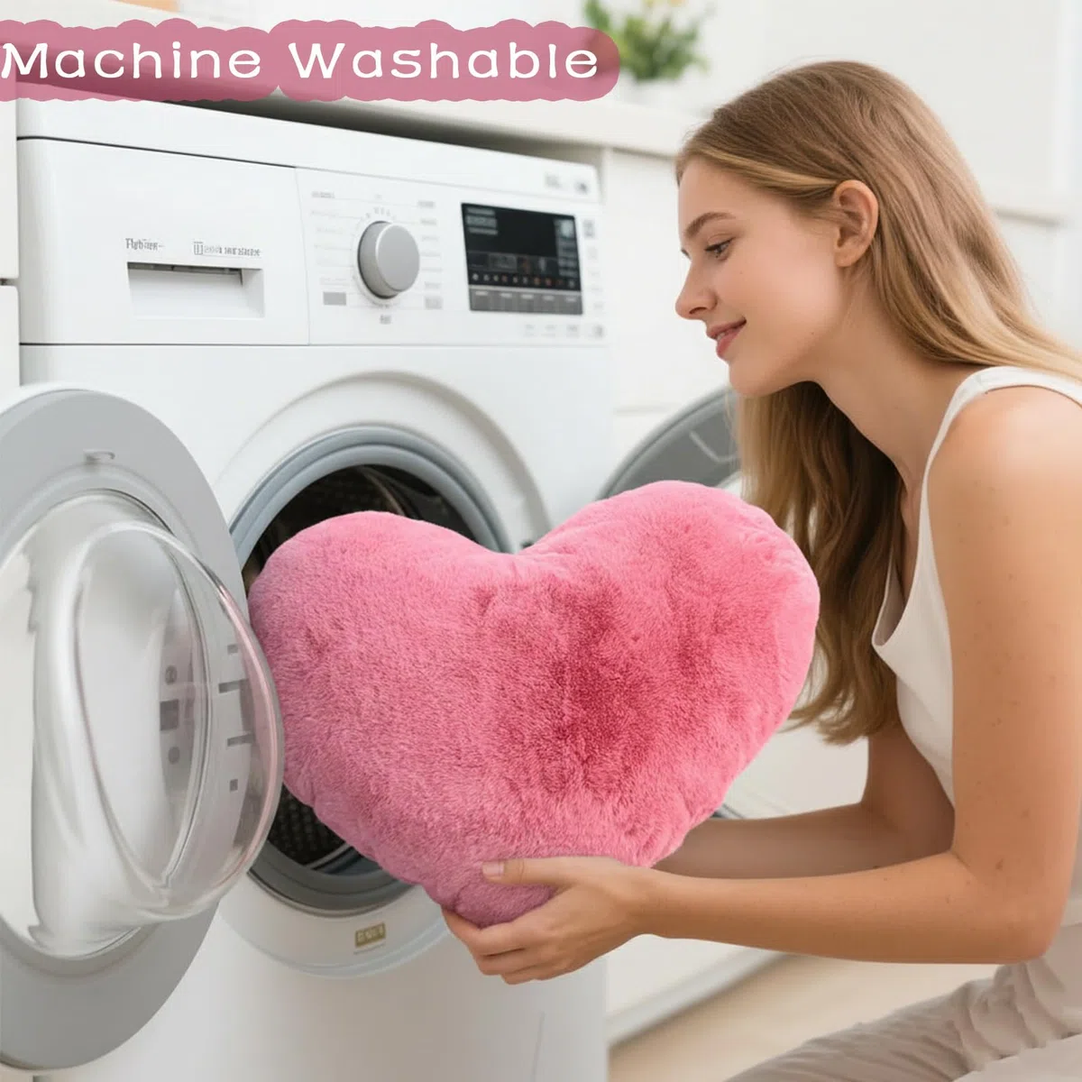Cuscino Cuore Rosa Brillante, Cuscini Decorativi, Cuscino a Forma di Cuore Grande, Cuscini Divano Peluche, Cuscini Letto, Decorazioni Camera da Letto Bambini, 38 x 48 cm