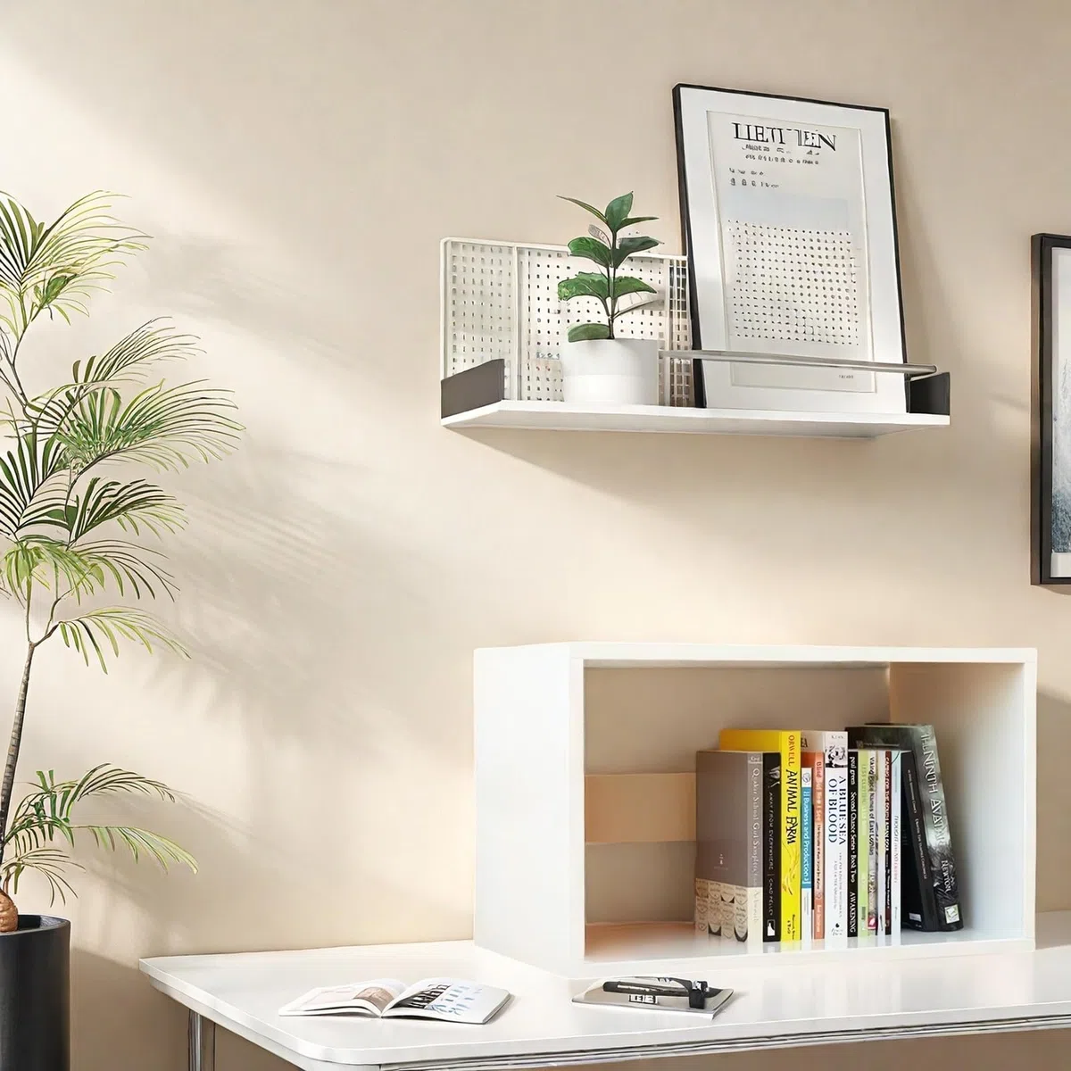 AUSHOPLAH Moderna libreria da scrivania in legno, 40 x 31,5 x 17 cm, design compatto per libri E210 (bianco)