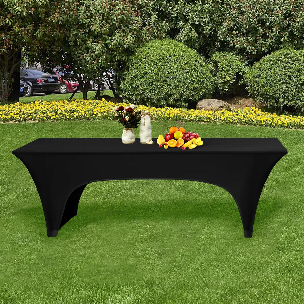 YMHPRIDE Confezione da 2 copritavolo elastico per tavolo da birra, colore nero, impermeabile, set da 70 cm di larghezza, set da birra, set da 220 x 70 x 70 cm, per rivestimenti da giardino e da
