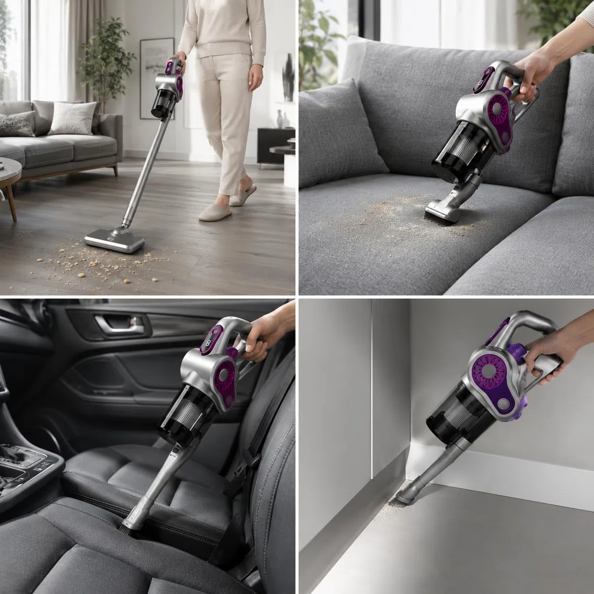 Generico Aspirapolvere Senza Fili 4 in 1, Aspiratore Portatile Ricaricabile, Scopa Elettrica Cordless per Pavimenti Divani Auto e Angoli, Aspirazione Potente con Accessori Multifunzione