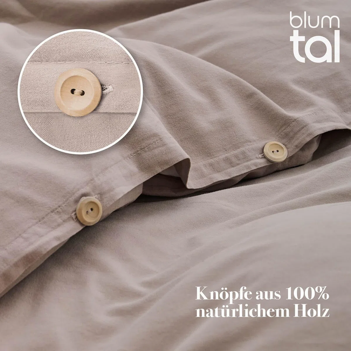 Blumtal Biancheria da Letto Stone Washed 135x200cm Lino e Cotone 40x80cm Alternativa Mussola Set Copripiumino 135x200 + 40x80 – Taupe