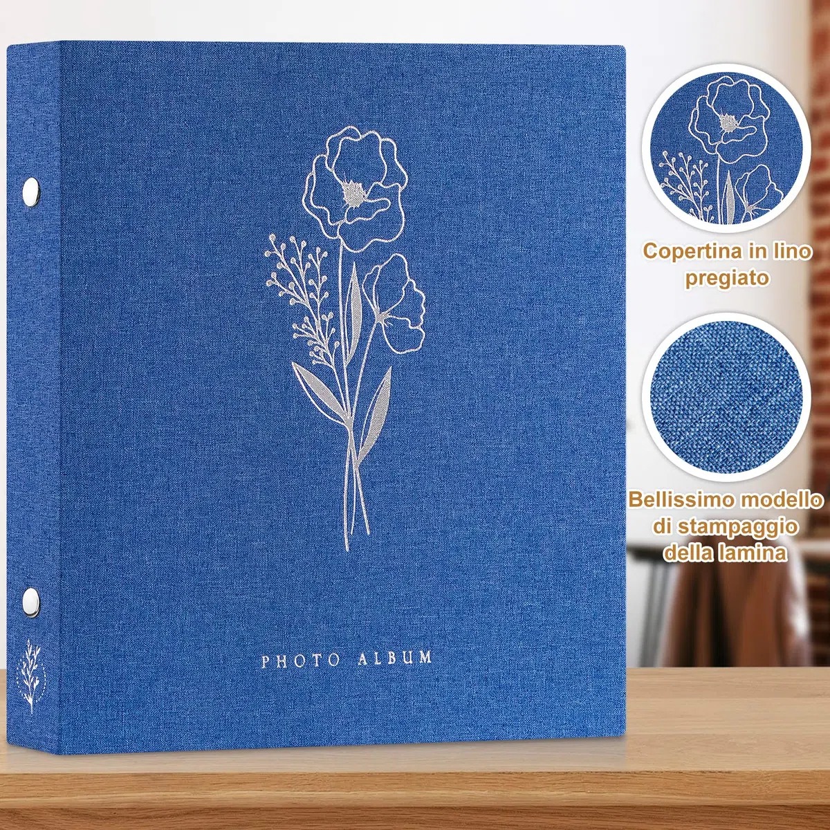 Lanpn Album fotografico autoadesivo per album di foto in lino, pagine magnetiche appiccicose, contiene diverse dimensioni 10x15cm 13x18cm immagini A4 A5 (40 fogli grandi / 80 pagine, blu)