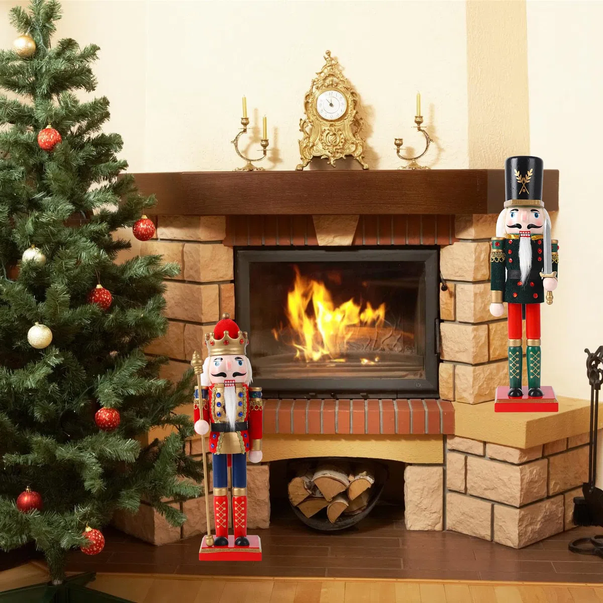 Hileyu 2 Pezzi Soldato Schiaccianoci di Natale Ornamento di Burattini in Legno Giocattolo Schiaccianoci da 30 cm Decorazioni da Tavolo Classiche Tradizionali di Natale