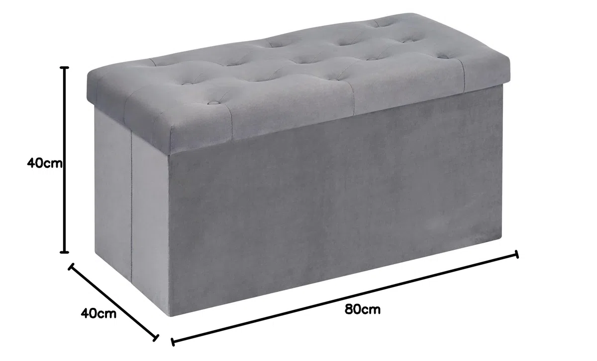 Bonlife Pouf Contenitore Velluto Poggiapiedi Camera da Letto Quadrato Cassapanca Bambini Sgabello di Stoccaggio Comodino Salvaspazio 80x40x40cm Grigio