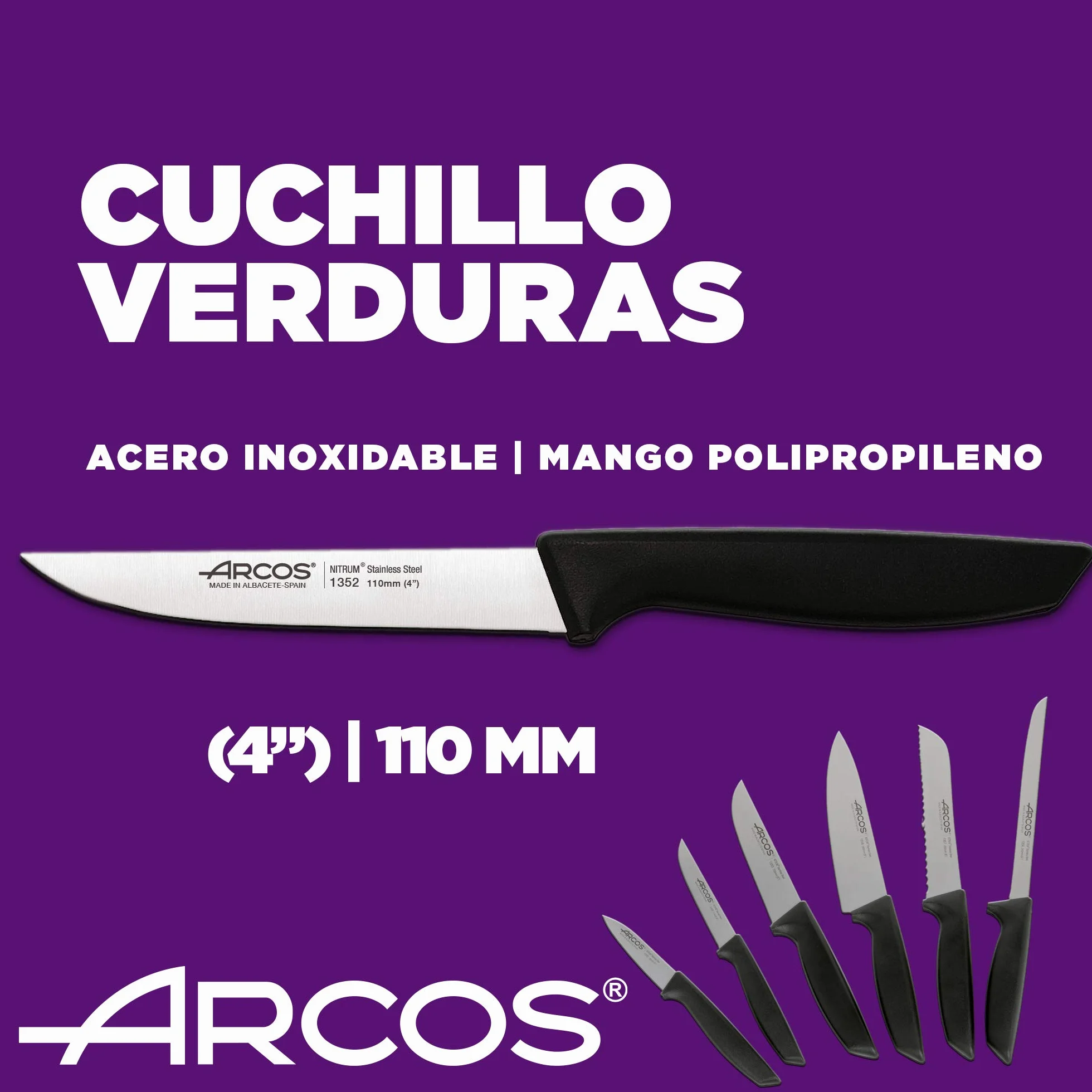 Arcos Set di coltelli da cucina professionali | coltelli da cucina professionali | 6 pezzi | coltelli in acciaio inox manico nero | utensili da cucina serie Nizza | lavabile in lavastoviglie