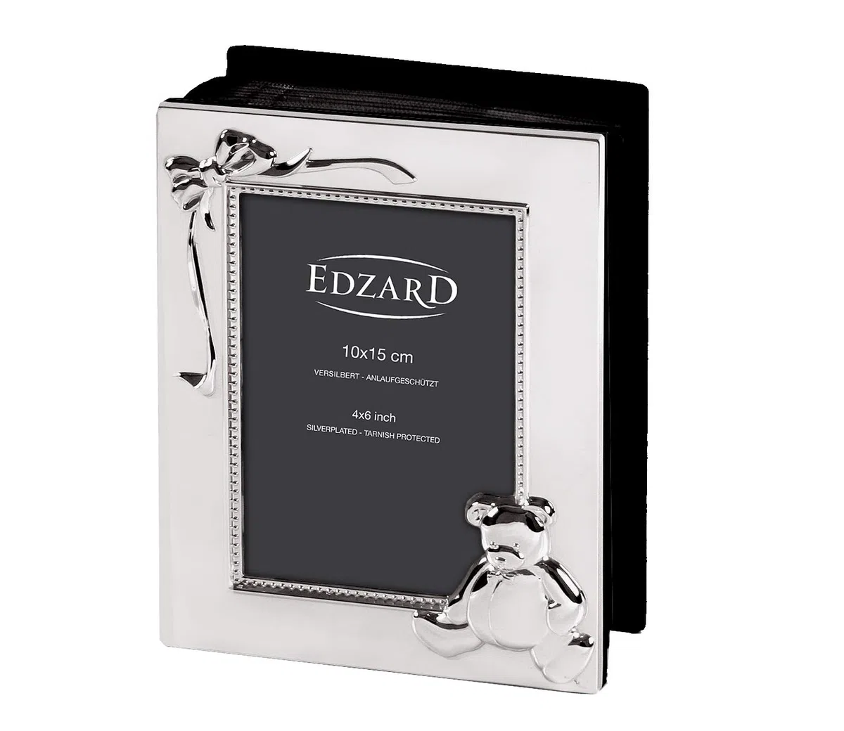 EDZARD Album fotografico Orsacchiotto, per bambini, per 100 fotos 10 x 15 cm, argentato e antiossidante, pagine nere