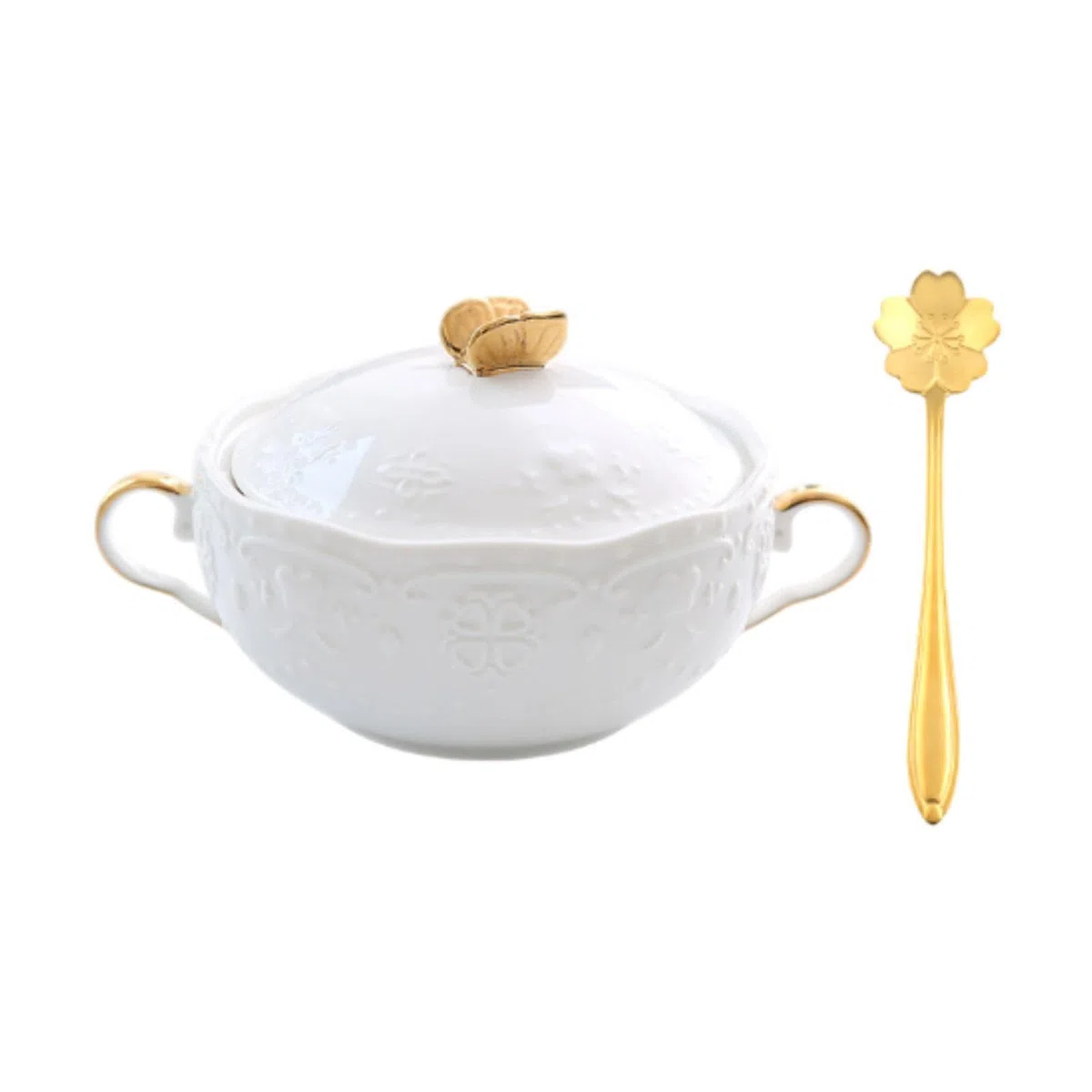 Zuppiera con manici, capacità 277,8 g, ideale per pasta e gelato, manico con coperchio dorato
