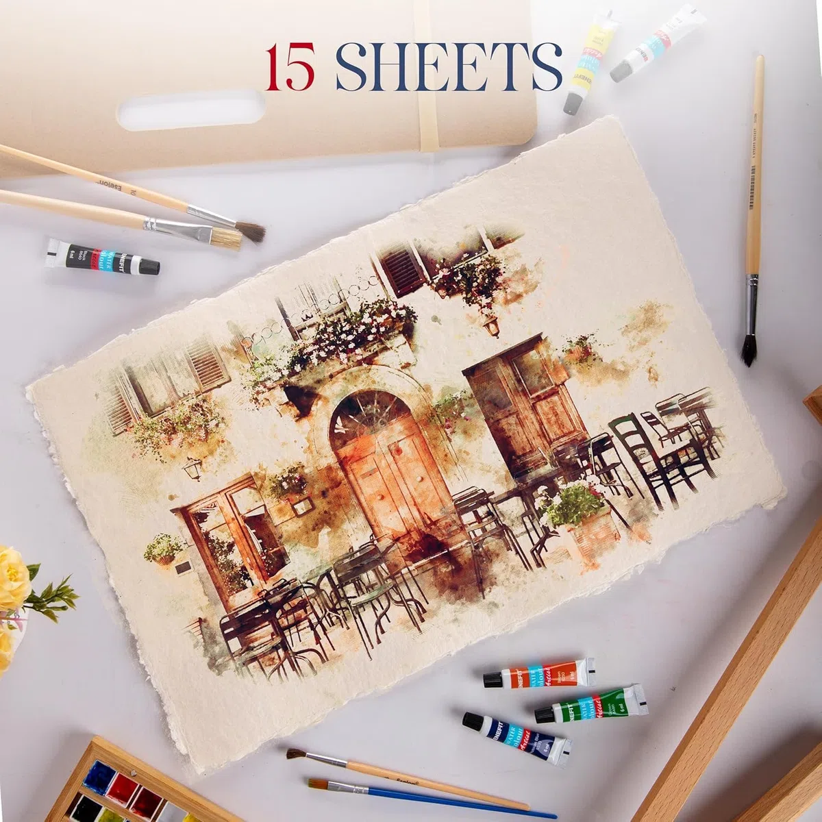 Wanderings Carta Per Acquerello Spessa Fatta A Mano Con Bordo Sfrangiato - 28x43cm - 500GSM, Carta Pregiata Avorio A Grana Fine Per Tecniche Miste, Pressata A Freddo Di Cotone Riciclato - 15 Fogli