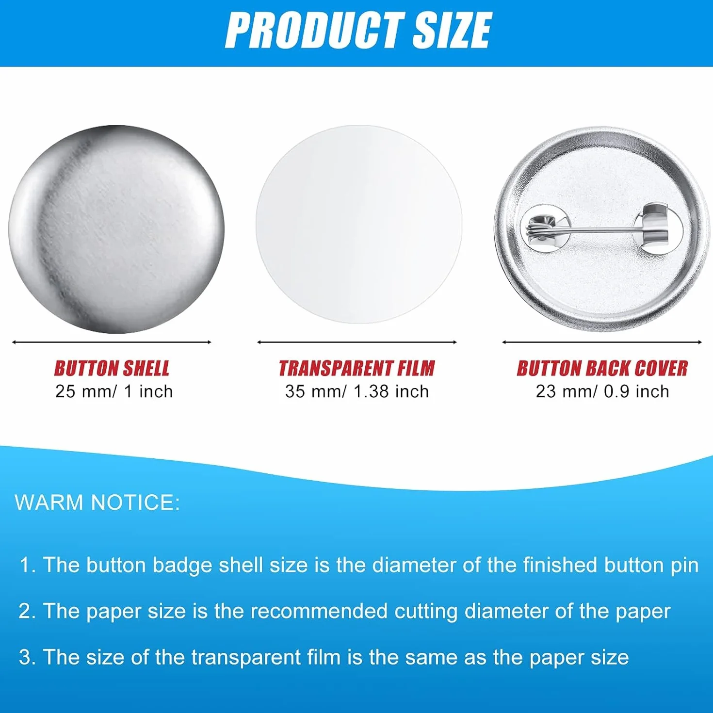 Kit di Bottoni Badge Spille Personalizzate in Metallo Plastica, 200pz Spilla Distintivo Spilla Vuoto Bottoni Basi di Acrilico Spilla per Forniture Artigianali(25 mm)