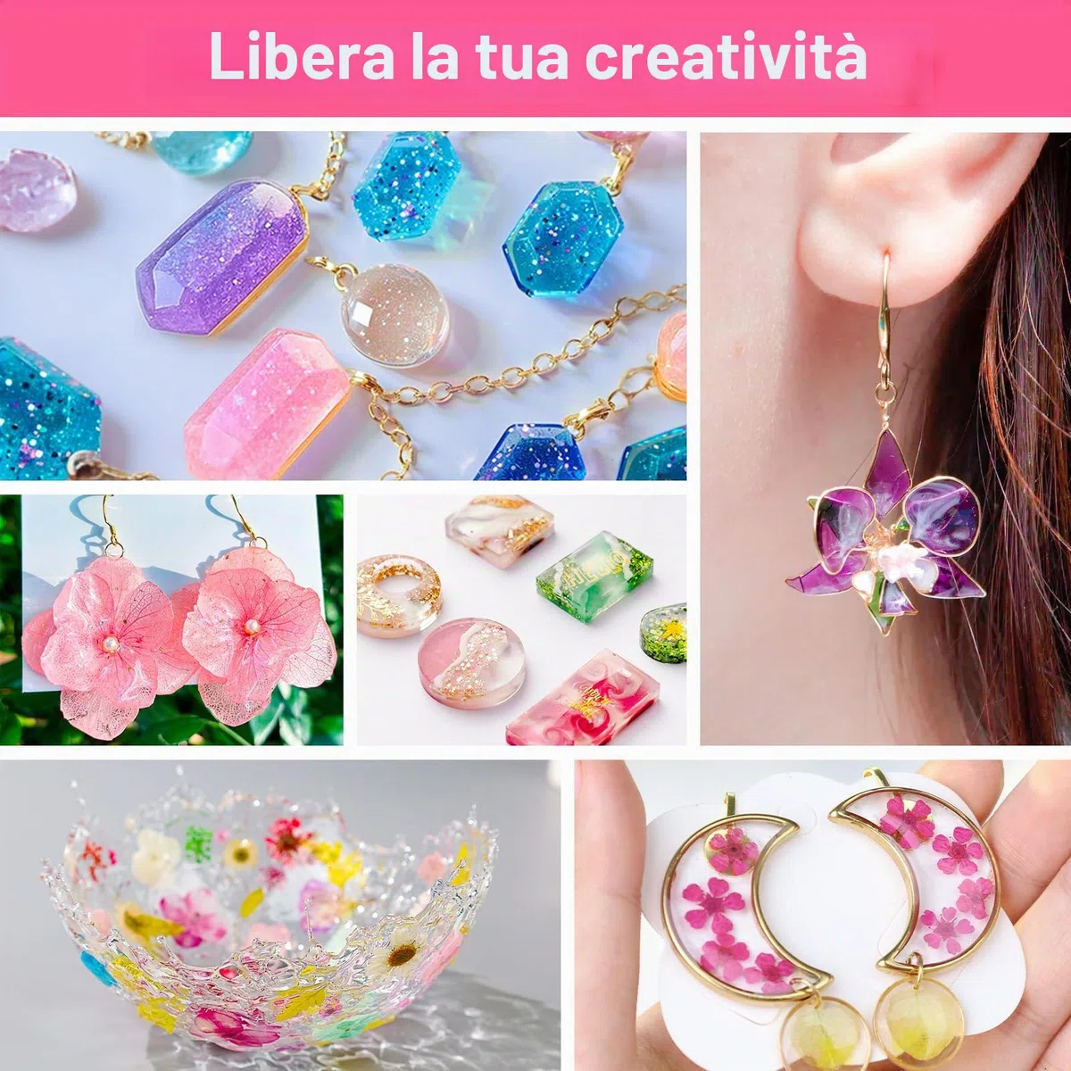 YIEHO 300g Kit di Resina UV con Luce e Stampi, Resina Epossidica trasparente per Gioielli per Creazioni DIY di Portachiavi, Orecchini e Collane