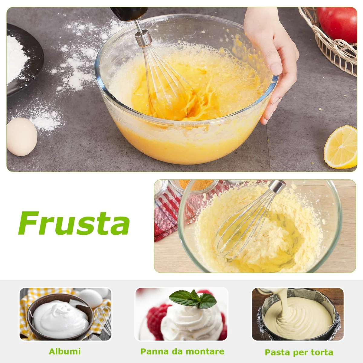 Bonsenkitchen Frullatore a Immersione Multifunzione 4 in 1, Minipimer in Acciaio Inox, 1000 W, 20 Velocità Regolabili, con Frusta, Tritatutto da 500 ml e Misurino da 700 ml, HB3203