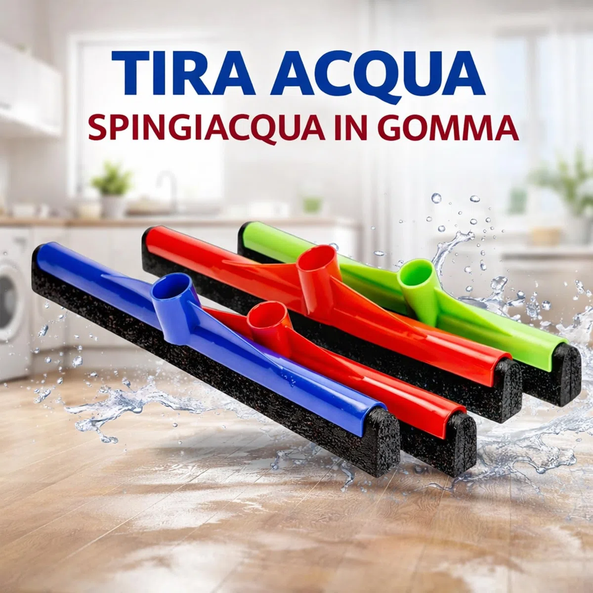 Set 3 Tira Acqua Pavimenti 44 cm – Spingiacqua in Gomma per Pavimenti Lisci – 3 Colori Assortiti – Attacco Standard Ø2.2 cm – Uso Domestico e Professionale – Cod. 2387611/65591