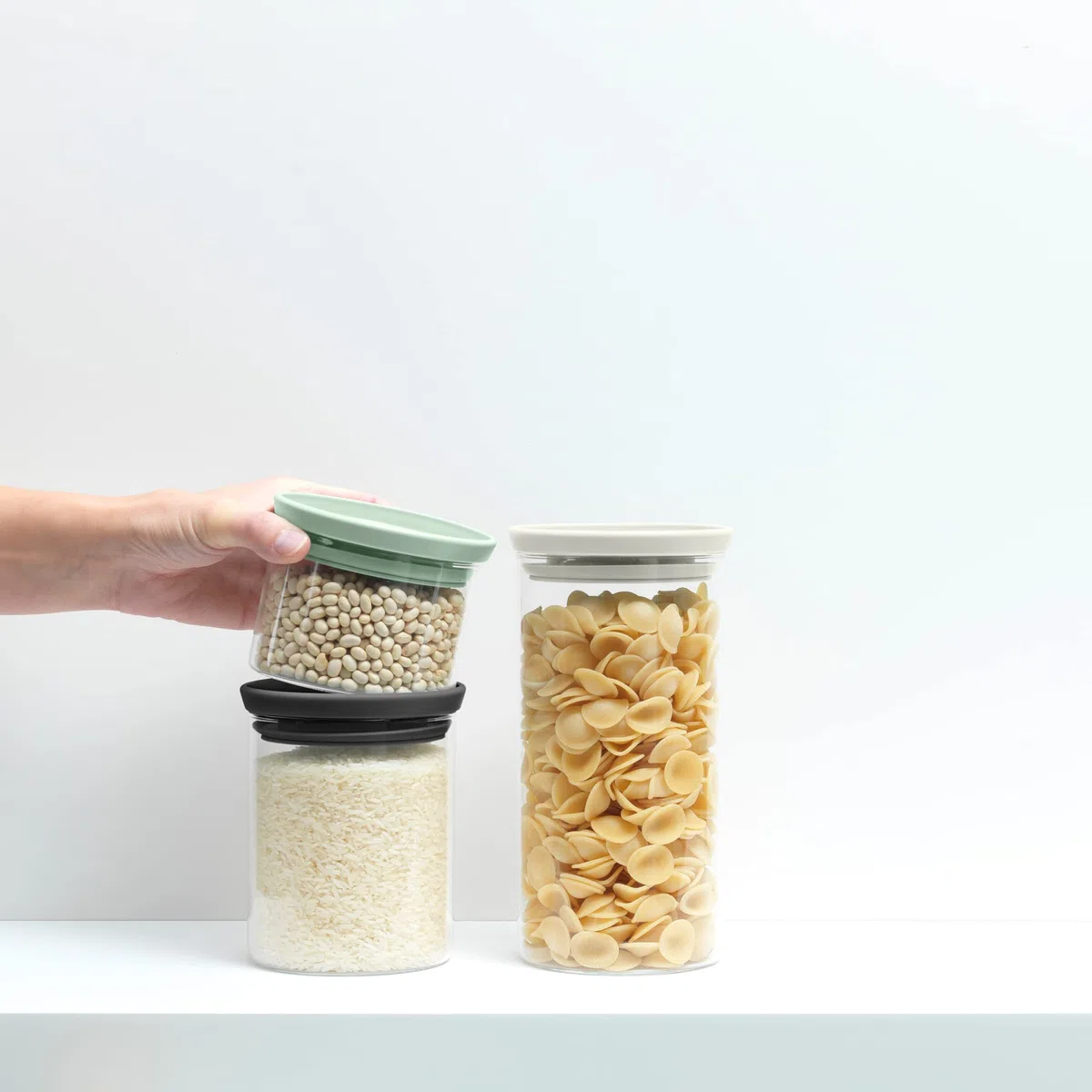 Brabantia - Barattoli Impilabili - Set di 3 - Contenitori per la Cucina - Salvaspazio - per Alimenti più Freschi più a Lungo - Guarnizione in Silicone - Lavabili in Lavastoviglie - Mix - 0.3/0.6/1.1 L