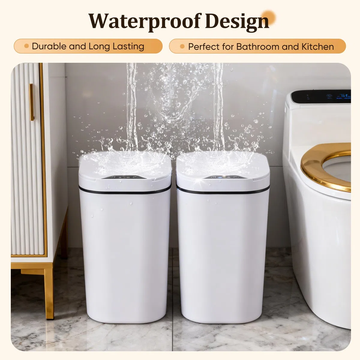 Pattumiera Automatica, 12 Litri Elettrica Pattumiera con Sensore di Movimento Intelligente, Impermeabile Pattumiera Bagno Cestino Intelligente per Bagno/Cucina/Ufficio, Set da 2, Bianco