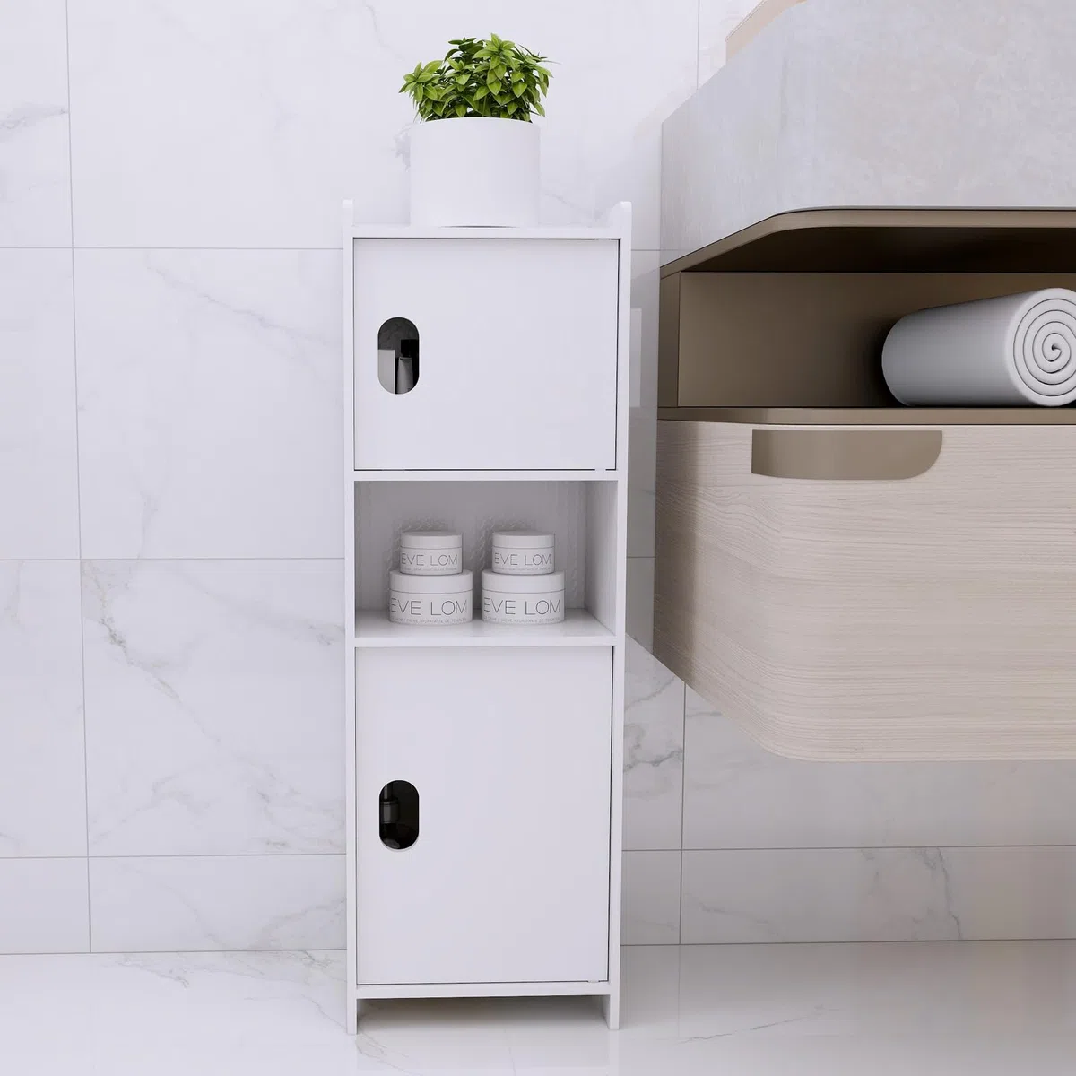 LANTUS Piccolo Mobile da Guardaroba per Toilette, Supporto per Carta Igienica, Colonna, Armadio da Bagno, Armadietto, Scaffale Regolabile, 24 x 20 x 72 cm - Bianco