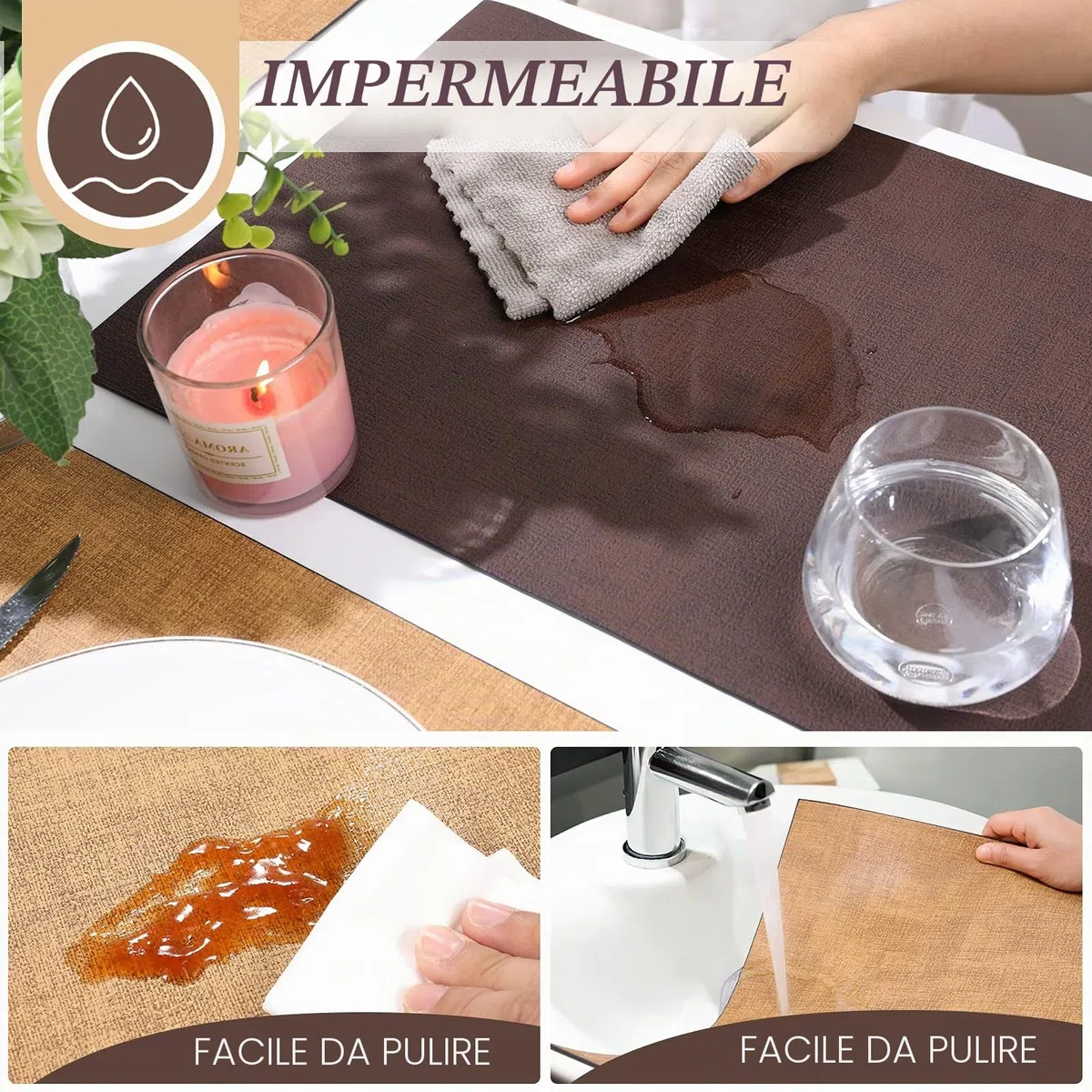 SUEH DESIGN Tovaglietta in Pelle Set di 6 Tovagliette Ecopelle Lavabile Impermeabili Resistente al Calore per Cucina Domestica Ristoranti e Hotel 43cm x 31cm