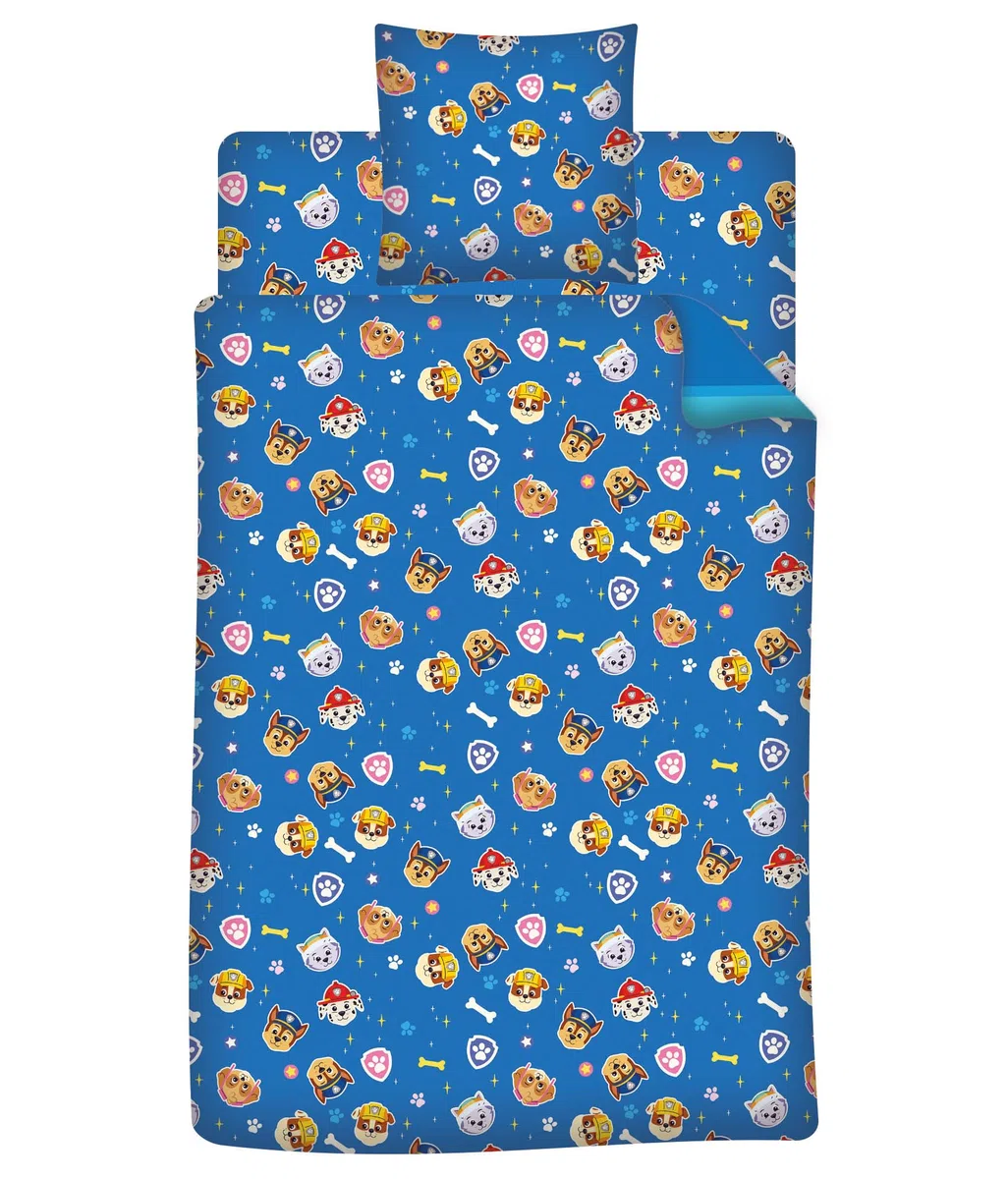 Set Letto Paw Patrol 3 Pezzi - Copripiumino 140x200 cm + Federa 63x63 cm + Lenzuolo Sotto con Angoli 90x190 cm - 100% Poliestere Morbido - Certificato Oeko-Tex - Design Chase, Marshall e Skye