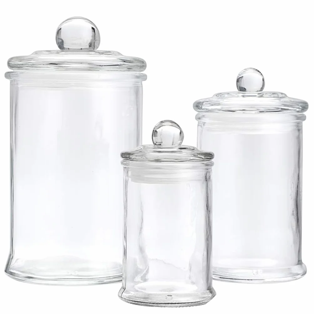 Skelang 3 pz Barattoli in vetro ermetico, barattolo di vetro con coperchio, per conservare sale da bagno, cotone stelo, palline di cotone in bagno