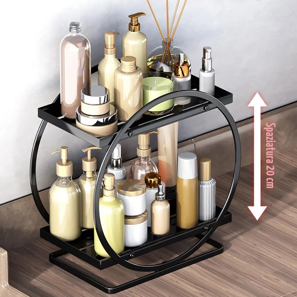NUODWELL Organizzatore per trucco per tavolo da trucco, a 2 livelli, organizer per ripiano da bagno, cura della pelle, scaffale porta cosmetici, metallo, organizer per profumi per camera da letto