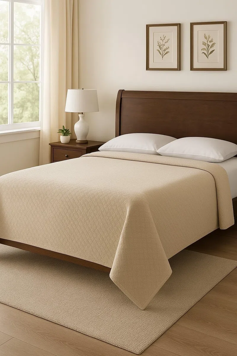 Corredocasa Copriletto Piquet Puro Cotone 100% qualità Extra Primaverile Estivo Made in Italy Coperta Copri Letto Adatto per Albergo B&B, Hotel e Casa (Beige, Matrimoniale 270x280)