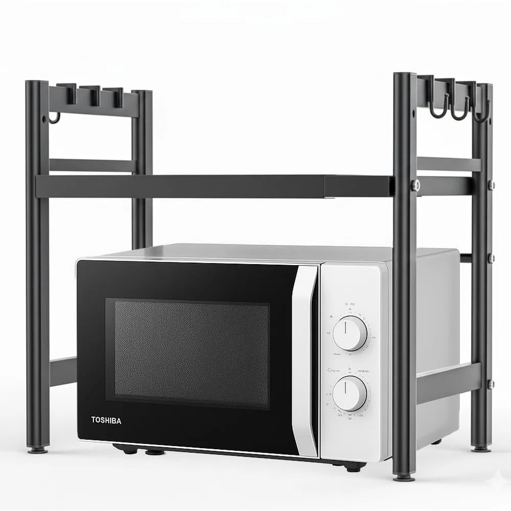 Supporto per Microonde Mensola Regolabile e Salvaspazio Scaffale da Cucina Mobiletto Aggiustabile con Gancio Counter Ripiano Due livelli