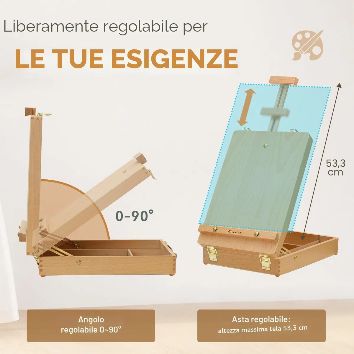 Cavalletto Pittura da Tavolo per Dipingere, Cavaletto d'arte Pieghevole con Altezza e Angolo Regolabili, Cavalletto da Tavolo Portatile è Adatto per Artisti, Principianti e Studenti