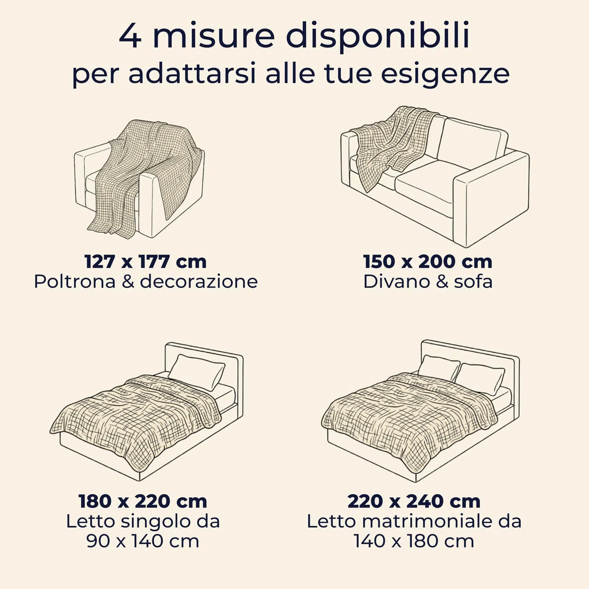 Dreamzie Coperta leggera in mussola 150x200 cm – 100% cotone – Coperta divano estiva e plaid traspirante – Copriletto leggero in garza di cotone certificata Oeko-Tex – Beige